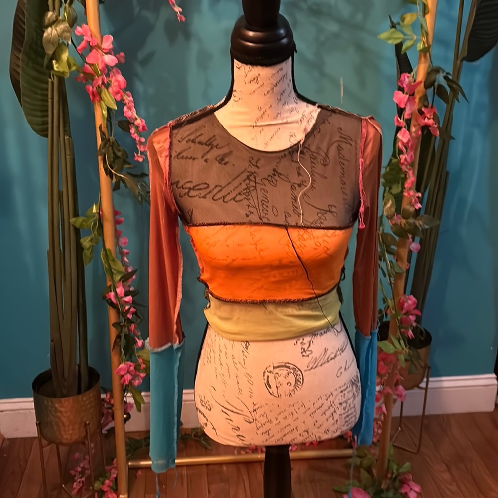 Sheer color block crop top